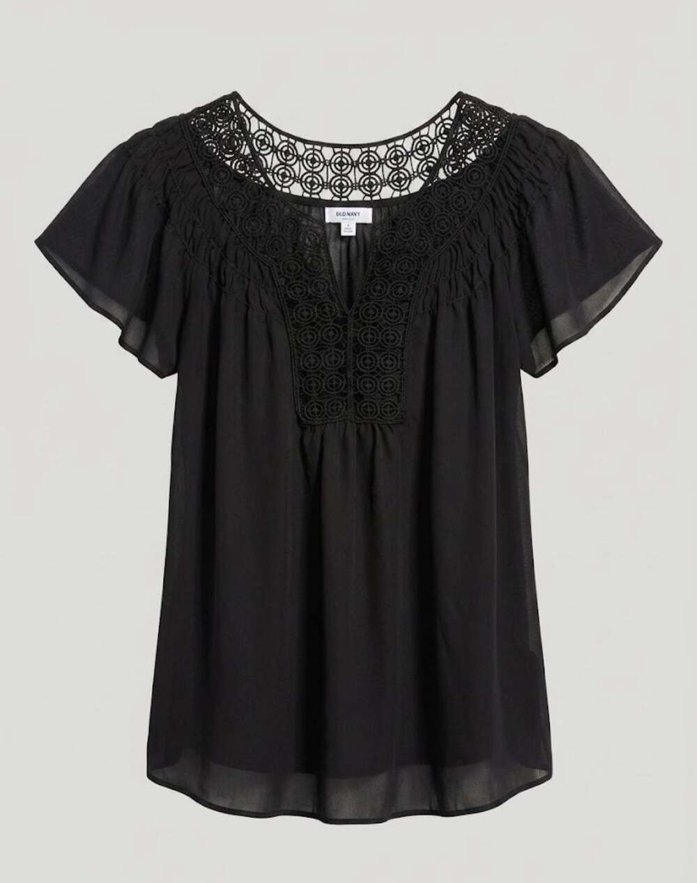 Max Studio Women’s Black Flutter Sleeve Crochet Trim Top Small